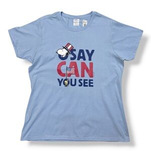PEANUTS Light Blue Crew Neck Graphic Short Sleeve Shirt “Oh Say Can You See”
